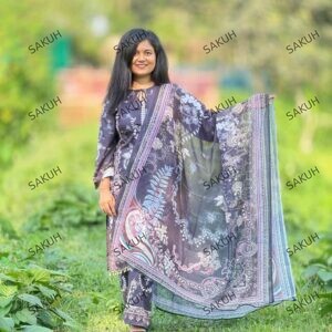 নারীদের জন্য আরামদায়ক মাইক্রো-স্ট্রেচ প্রিন্টেড কুর্তি, প্যান্ট এবং ওড়না সেট